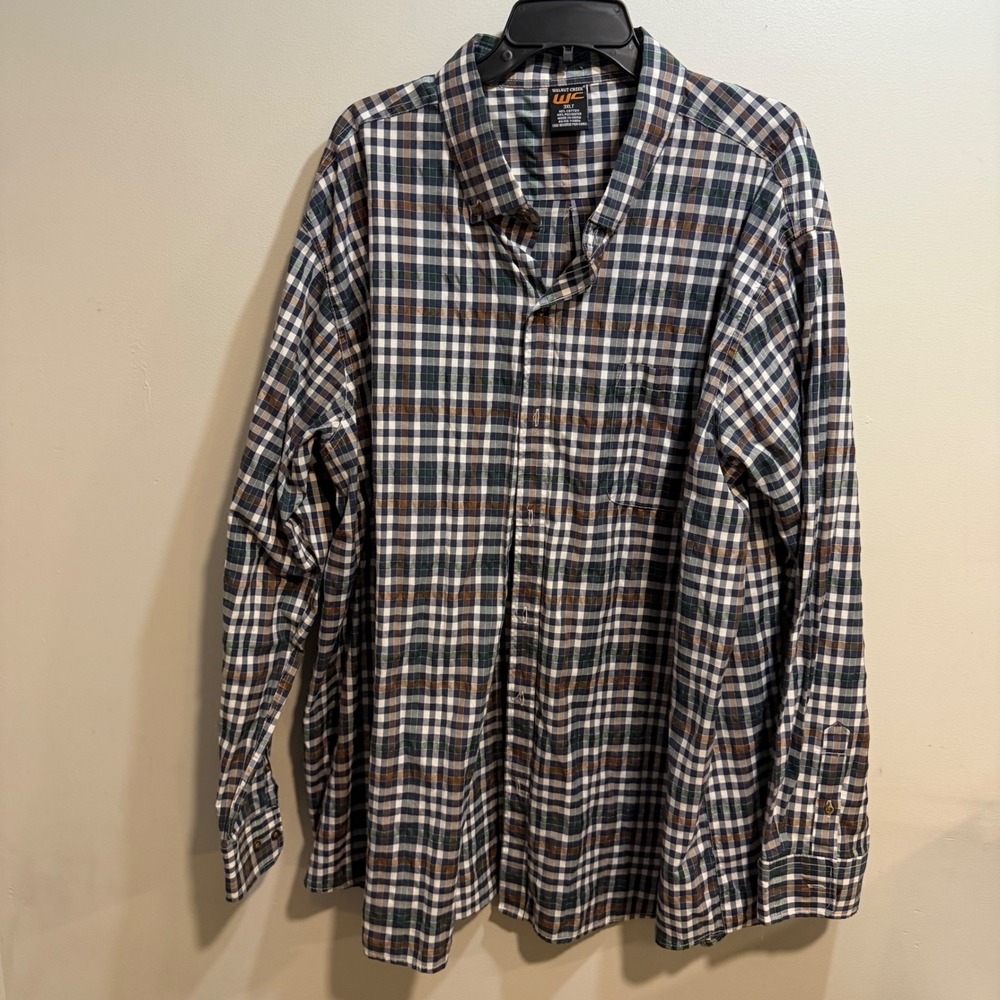 Walnut Creek Mens 3XLT Plaid Button Down Shirt Blue Green Brown Long Sleeve Tall